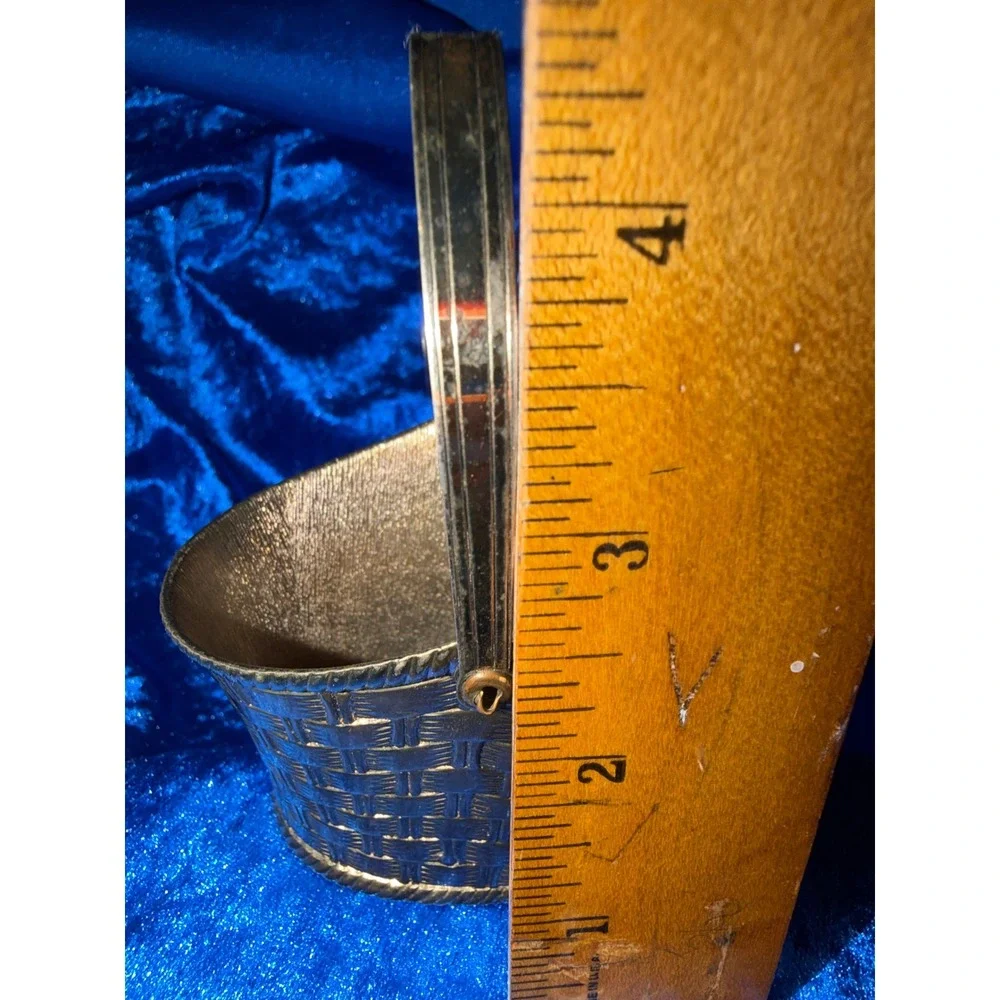 Vintage Silver Plated Miniature Basket Woven Trinket Dish Made in Japan 4 Inch‎